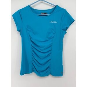 Lija Womens Activewear Top Short Sleeve Turquoise Blue Golf Sport L SEA ISLAND